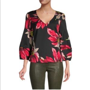 NWT Trina Turk Yuma Black & Red Floral Top Women’s XS